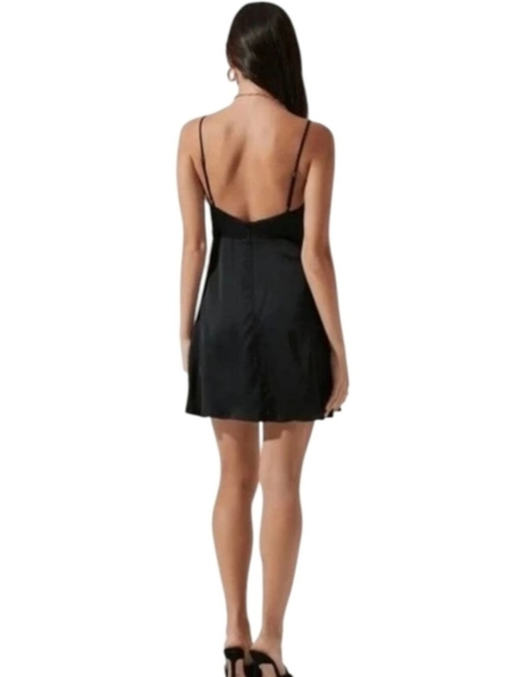 ASTR The Label Peony Black Ruched Satin Mini-Dress NWT - Picture 2 of 16